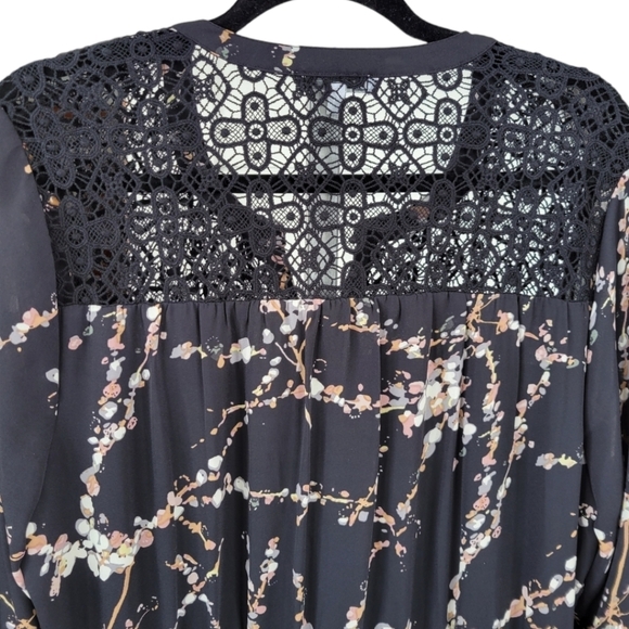 DR2 Woman's Black Floral Semi Sheer Dress with Pockets Size L - Picture 2 of 11